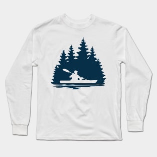 Silhouette of a Kayker Paddling Long Sleeve T-Shirt